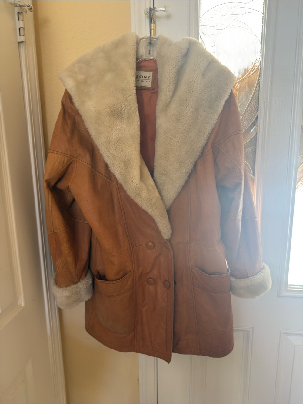 Wilson Brown Leather Coat with Cream Shearling Collar